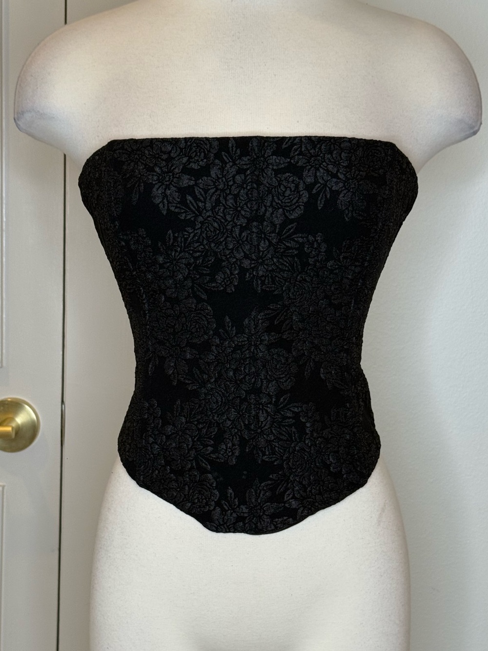 White Fox Boutique Black Strapless Floral Bustier Top